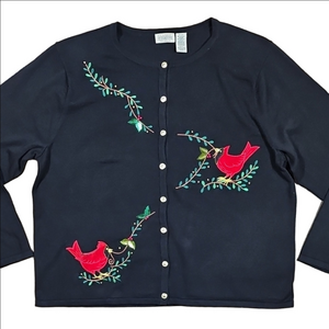 Vtg Classic Elements Festive Embroidered Cardinal Cardigan Sweater